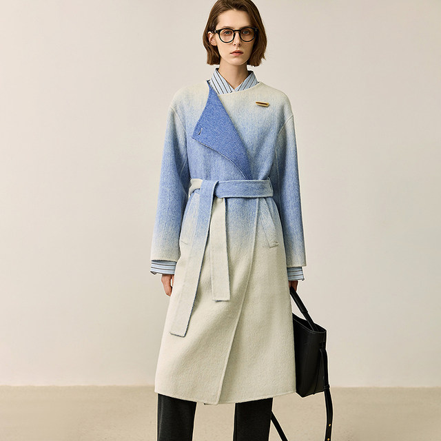 LILY new winter women's light luxury mulberry silk rabbit fur gradient double-sided printed wool double-sided wool coat
