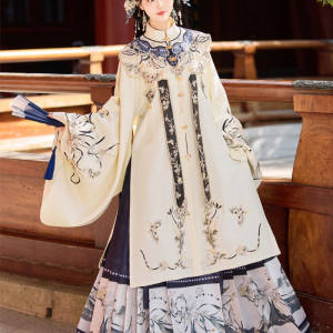 Original Ming-style Hanfu women [Flower Feather] Heavy Industry Embroidered Cloud Shoulder Double-breasted Long Gown Chinese Style Horse Face Skirt Set