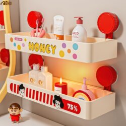 Dopamine Suction Cup Bathroom Storage Rack, No-Drill Toilet Washbasin Wall-Mounted Storage Shelf