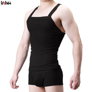 
Trendy men's solid color rear cross vest comfortable base sports sweat-absorbing and breathable trendy slim ribbed cotton vest for men
