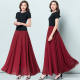 Chiffon half -bodies long skirt female spring big fairy skirt, wine red high waist pleated A -line skirt
