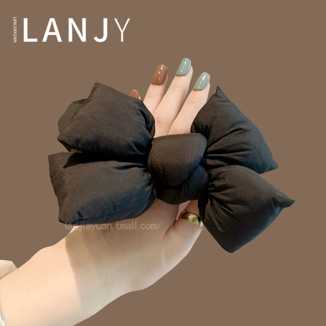 New autumn and winter black cotton bow hair ring fashionable hair rope tie ponytail head rope large intestine circle headdress for women
