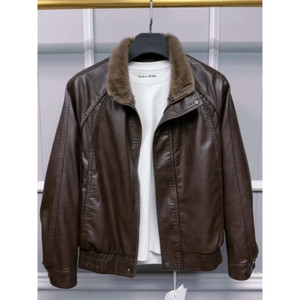 
Simple autumn and winter thickened velvet casual leather jacket men's fashion versatile trendy brand stand-up collar coat loose top