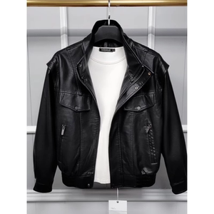
Light luxury men's casual leather jacket fashionable and versatile Korean version simple and handsome jacket trendy brand stand collar short top