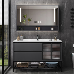 Modern Minimalist Bathroom Cabinet Set with Integrated Ceramic Washbasin, Floor-Standing Washstand Set