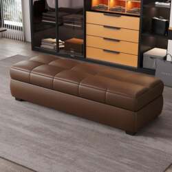 Genuine Leather Long Bench with Storage, Suitable for Clothing Stores, Dressing Rooms, Bedroom Entrances, or as a Bed End Bench or Shoe Changing Bench