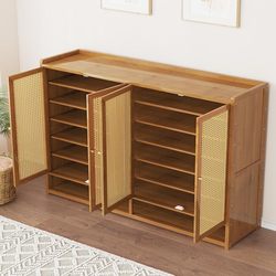 Gumufel Household Shoe Cabinet for Entryway, Large Capacity, New Popular Shoe Rack, Bamboo Dormitory Storage Room