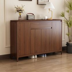 Zuoshi Solid Wood Shoe Cabinet for Home Entrance, Large Capacity Walnut Color Entryway Cabinet, Integrated 2025 New Model Hot Sale for Entryway