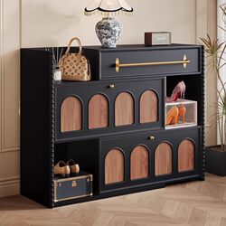 Vintage Retro Solid Wood Storage Extendable Shoe Cabinet for Home Entryway, Wall-Mounted Multi-Layer Floor-Standing Shoe Cabinet