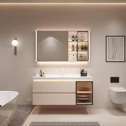 Qiyu Washbasin Vanity Cream-Style Bathroom Cabinet Ceramic Integrated Basin Bathroom Sink Cabinet Set