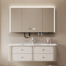 Dipurui French-Style Bathroom Cabinet Set with Corian Stone Hot-Bent Integrated Basin, Oak Smart Washbasin