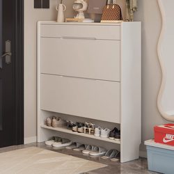 Beiju Solid Wood Ultra-Thin Tipping Shoe Cabinet, 25cm Wide, for Home Entrance, Foyer, Living Room, Balcony Storage Cabinet
