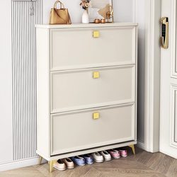 Luxurious Cream-Style Ultra-Thin Tipping Shoe Cabinet, Narrow and Compact, Suitable for Home Entrance, Entryway, and Integrated Storage Shoe Rack