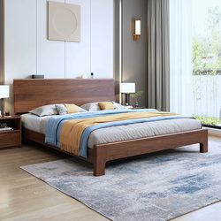 Fuqiaojiang Walnut Solid Wood Bed Modern Simple 1.95m Walnut Bed Bedroom Solid Wood Double Bed