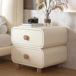 Modern Minimalist Bedside Table Made of Solid Wood and Leather, No Installation Required, Small Storage Cabinet