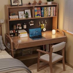 Gumufel Solid Wood Desk Bookshelf Integrated Bookcase Home Study Living Room Study Table Bedroom Computer Desk