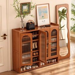 Baisiyi Shoe Rack Multi-Layer Household Entryway Shoe Cabinet with Door, Integrated Wall-Mounted Dust-Proof Shoe Storage Cabinet