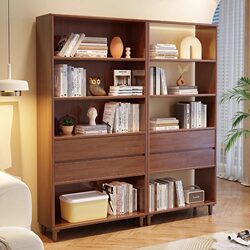Luxurious Home Bookcase, Modern Minimalist Solid Wood Bookshelf, Simple Storage Rack, Floor-Standing Bookshelf, Living Room Combination Storage Cabinet