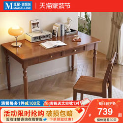 Wen Nuo American-Style Solid Wood Desk for Bedroom, Small Apartment Desktop Computer Desk, Light Luxury Office Desk, Study Desk for Middle School Students