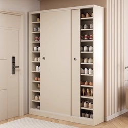 Solid Wood Sliding Door Shoe Cabinet with Cream-Colored Finish for Home Use, Suitable for Entryway, Hallway, or Against the Wall