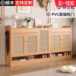 Yangman Solid Wood Pine Rattan Shoe Cabinet New Model 2025 Hot-Selling Home Entrance Door Foyer Cabinet Integrated Design