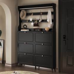 Luxurious Retro Black Ultra-Thin Flip-Top Shoe Cabinet for Home Entrance, Entryway Cabinet, Storage Cabinet, Integrated Wall-Mounted New Model
