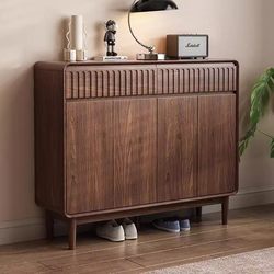 Ouyayijia Solid Wood Shoe Cabinet for Home Use at the Entrance of the Corridor, Antique Style Entryway Wall-Mounted Cabinet, Large Capacity Shoe Cabinet