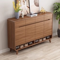 Abison New Chinese-Style Home Entrance Solid Wood Frame Entryway Living Room Balcony Wall-Mounted Large-Capacity Shoe Cabinet