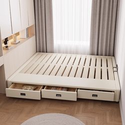 Luxurious Bed Frame with Slatted Base, Drawers, Tatami Bed Frame Without Headboard, Storage Bed, Simple Multi-Size Children's Bed