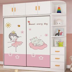 Gumufel Solid Wood Children's Wardrobe for Bedroom, Small Room, Baby Wardrobe, Pink Storage Cabinet for Boys and Girls