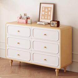 Yangman Solid Wood Cream-Style Chest of Drawers, Six-Drawer Bedroom Wall-Mounted Bedside Cabinet, Living Room Storage Drawer, Entryway Sideboard