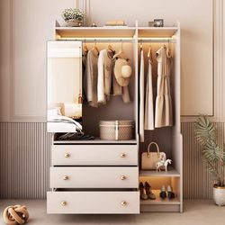 Ouyayijia Master Bedroom Floor-Standing Clothes Rack with Storage Cabinet, Bedside Table, Coat Rack, Integrated Cabinet, Open-Style Bedroom