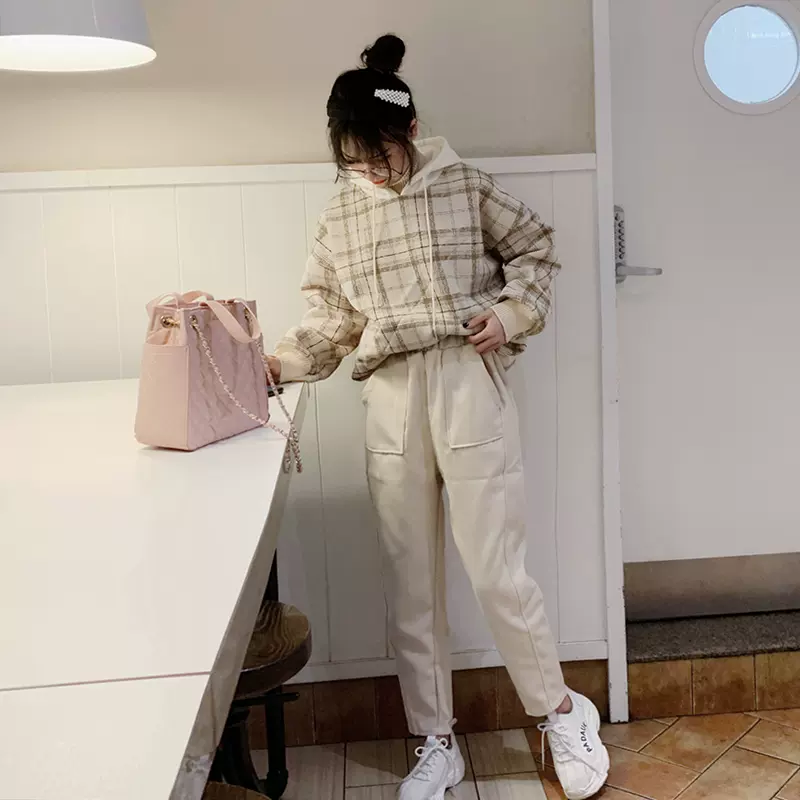 原宿港风女装秋冬套装日系温柔风卫衣毛呢裤子两件套