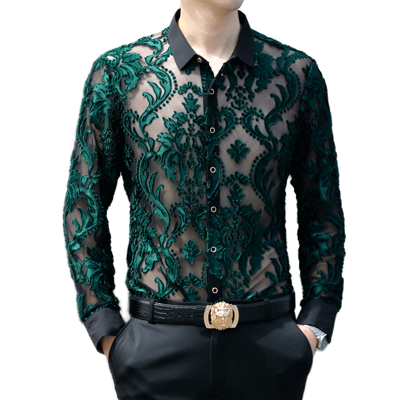 
Summer men's long-sleeved hollow lapel shirt middle-aged trendy dad casual shirt T-shirt for men 2025 new style men