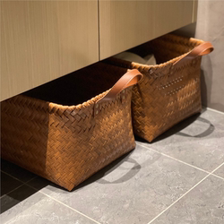 Washable! Vintage High-End Imitation Rattan Storage Basket for Snacks, Toys, Dirty Clothes, Miscellaneous Items, Picnic Basket