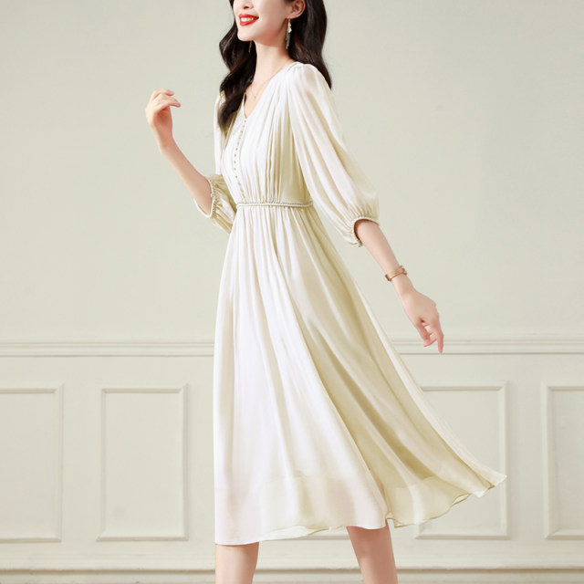2025 new products large-size women's clothing dress 2025 high-end temperament lantern sleeves loose and elegant dress long dress