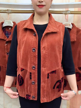 Extra fat and enlarged pure cotton corduroy vest for women and mother's clothing