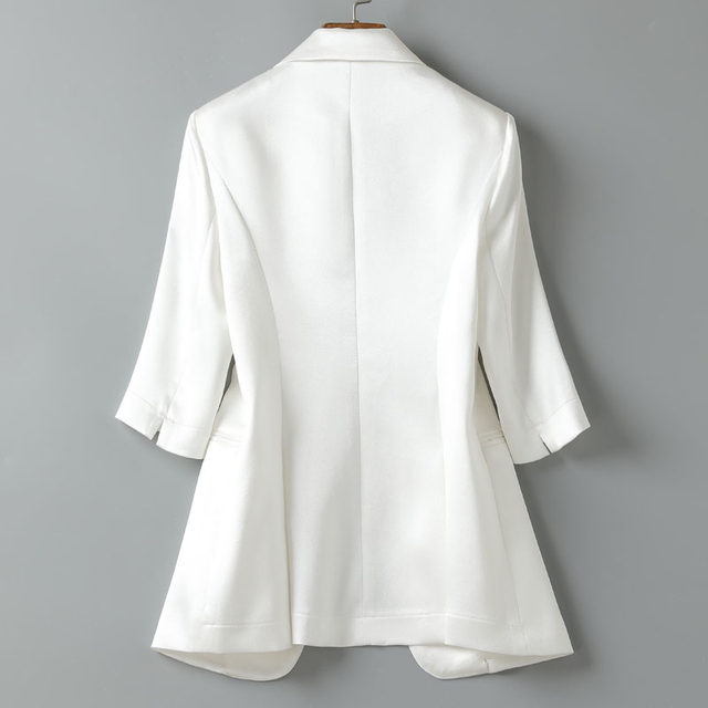 White thin style silk slim suit jacket for women's mid-sleeved drooping ...