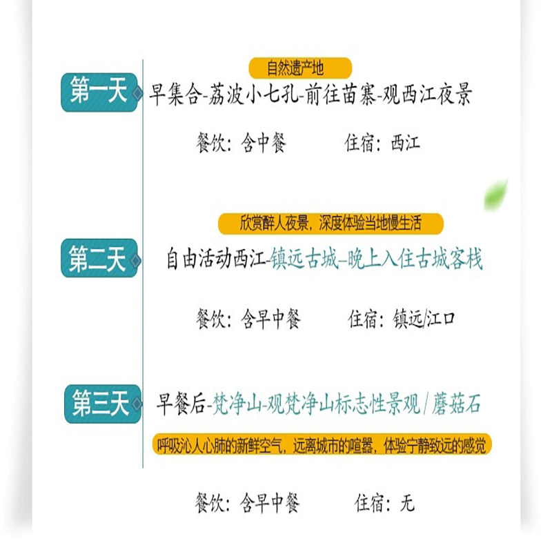 贵州旅游3天2晚跟团游荔波小七孔镇远梵净山西江千户苗寨三日游