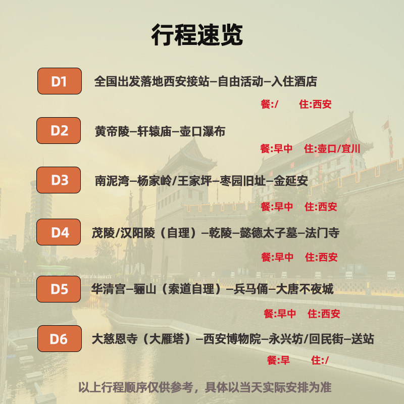 【包往返高铁】西安旅游6天5晚跟团游壶口延安法门寺兵马俑六日游