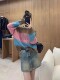 Season clearance~ Contrast color loose mohair sweater for women in autumn round neck Korean sweet lazy knitted sweater