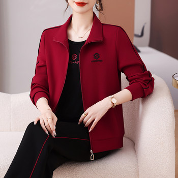 
Enhu Middle-aged Mom's Autumn New Fashionable Slim Spring and Autumn Age Reducing Middle-aged and Elderly Women's Sports Set Three-Piece Set