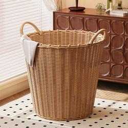 Medieval-Style Dirty Clothes Basket, Imitation Rattan, High-Looking and Light Luxury, Household Dirty Clothes Storage Basket, Large Capacity Bathroom Laundry Basket