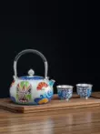 Guiyintang cao cấp nguyên chất thủ công đồ nư men cloisonné mặt nạ bạc ấm đun nước bạc nguyên chất 999 ấm đun nước để pha trà ấm trà cổ bằng đồng ấm trà cổ bằng đồng 