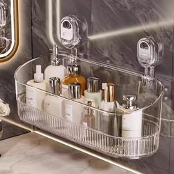 Bathroom Suction Cup Storage Rack, Punch-Free Bathroom Organizer for Cosmetics, Wall-Mounted Drainage Storage Rack for Toilet