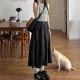 American dark gray work skirt with large size drawstring cover hips and quick-drying A-line umbrella skirt fat mm slimming skirt autumn
