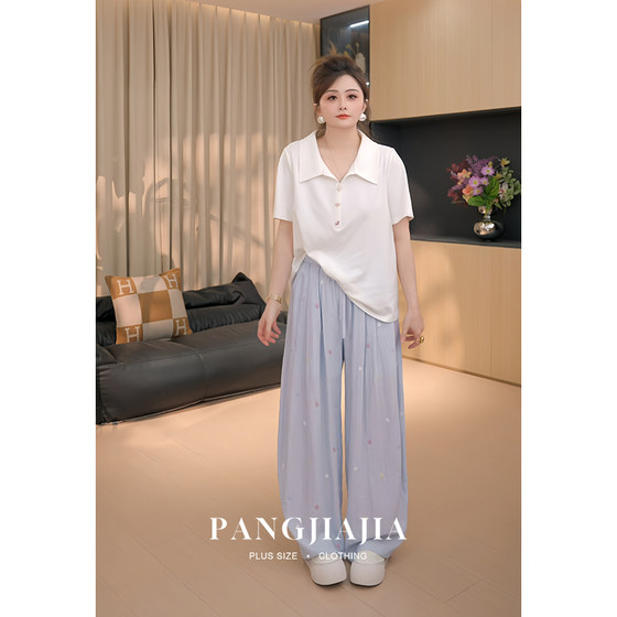 
[Fat Jiajia] Fat mm plus size women's glazed pony short-sleeved T-shirt women's summer slim loose polo top