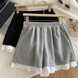 Clearance Sale~ French Retro Lace Trim Wide-Leg Shorts for Women, High-Waisted, Loose-Fitting, Suitable for Outdoor Wear, Sports and Casual Hot Pants