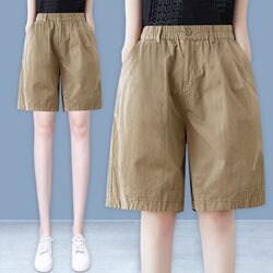 Clearance Sale: Women's Pure Cotton Five-Point Shorts, Summer Simple Retro Style, High-Waisted, Loose, Versatile, Casual Wide-Leg Mid-Length Pants
