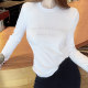 European and American 2025 spring and summer new round neck iron diamond printing versatile top mercerized cotton base white long-sleeved T-shirt for women
